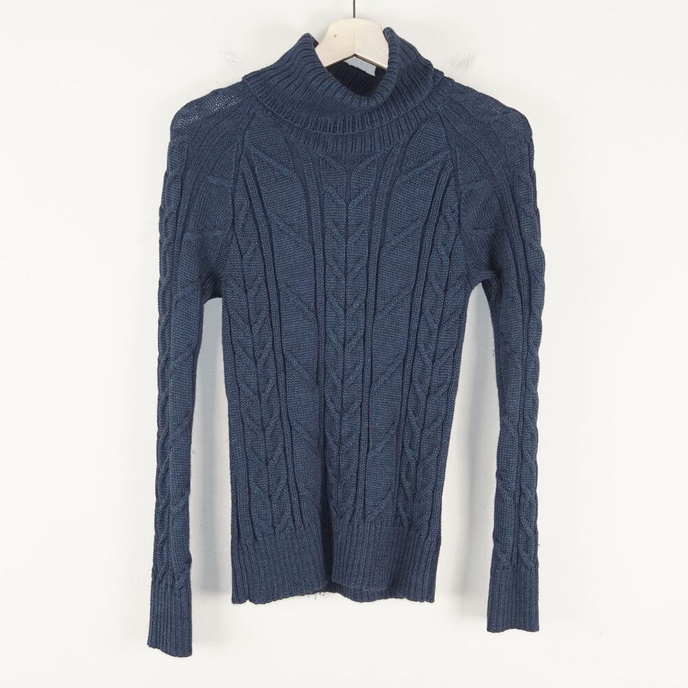 Peruvian Connection Cable Knit Turtle Neck Baby Alpaca Silk Blend Sweater S